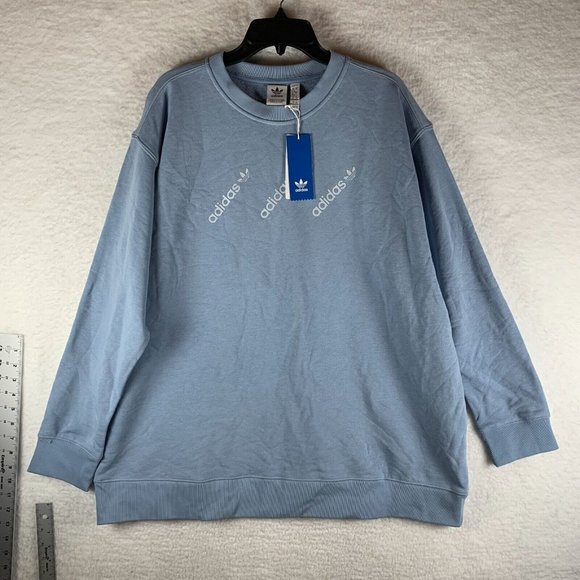 Adidas Sweatshirt Women's‎ 2X Blue Stretch Crew Neck Long Sleeve Pullover 7493 - Picture 1 of 9